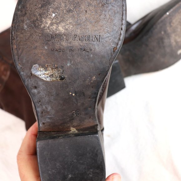 Alberto Fasciani Choco-Brown pull-on leather/fabric combination Western boot - Picture 4 of 9